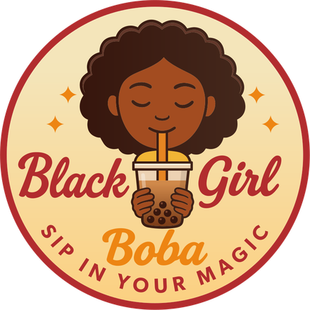 Black Girl Boba logo: a girl with an afro sipping boba